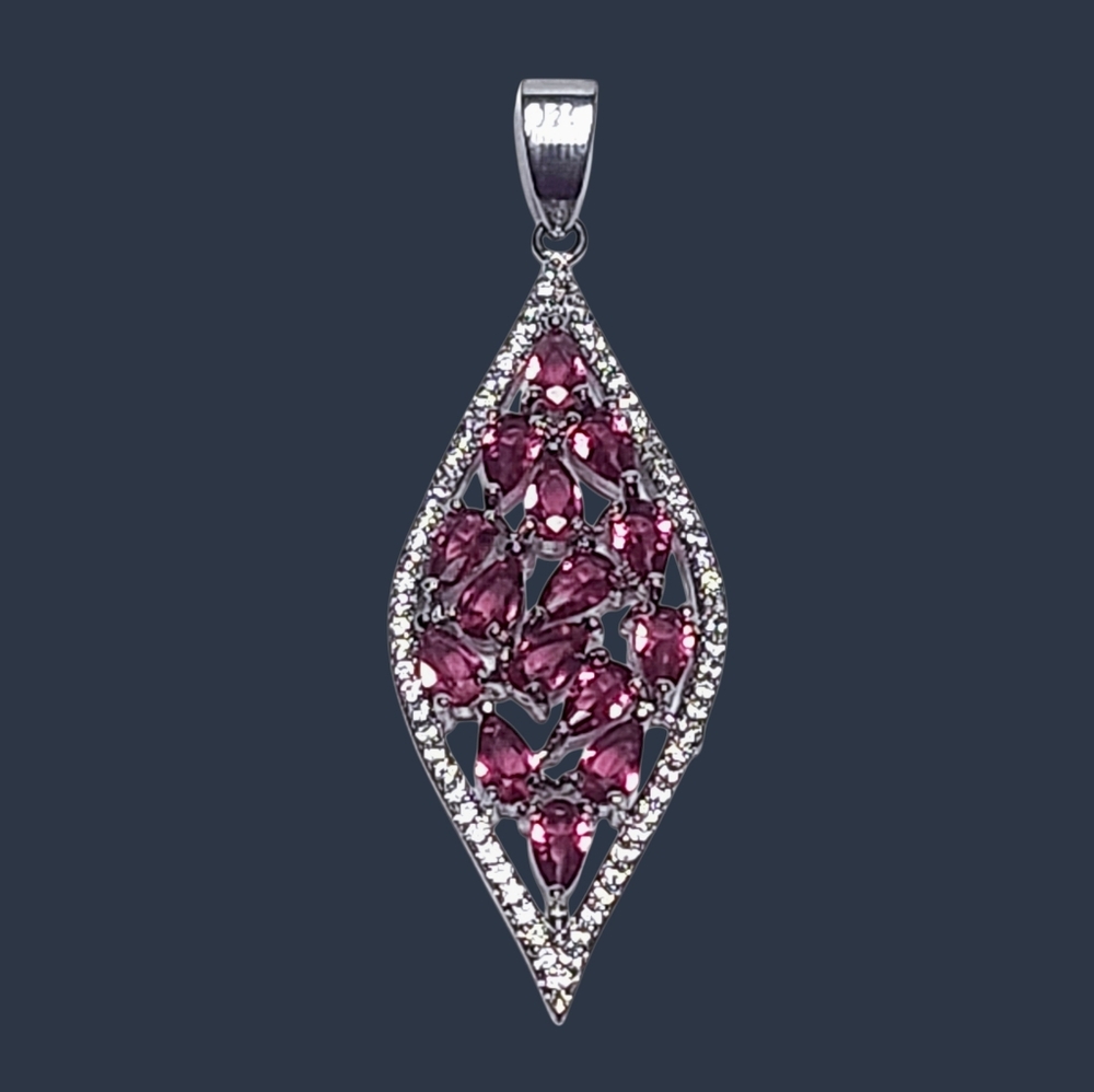 4.20 ctw Rhodolite Garnet Sterling Silver Pendant 2" NEW